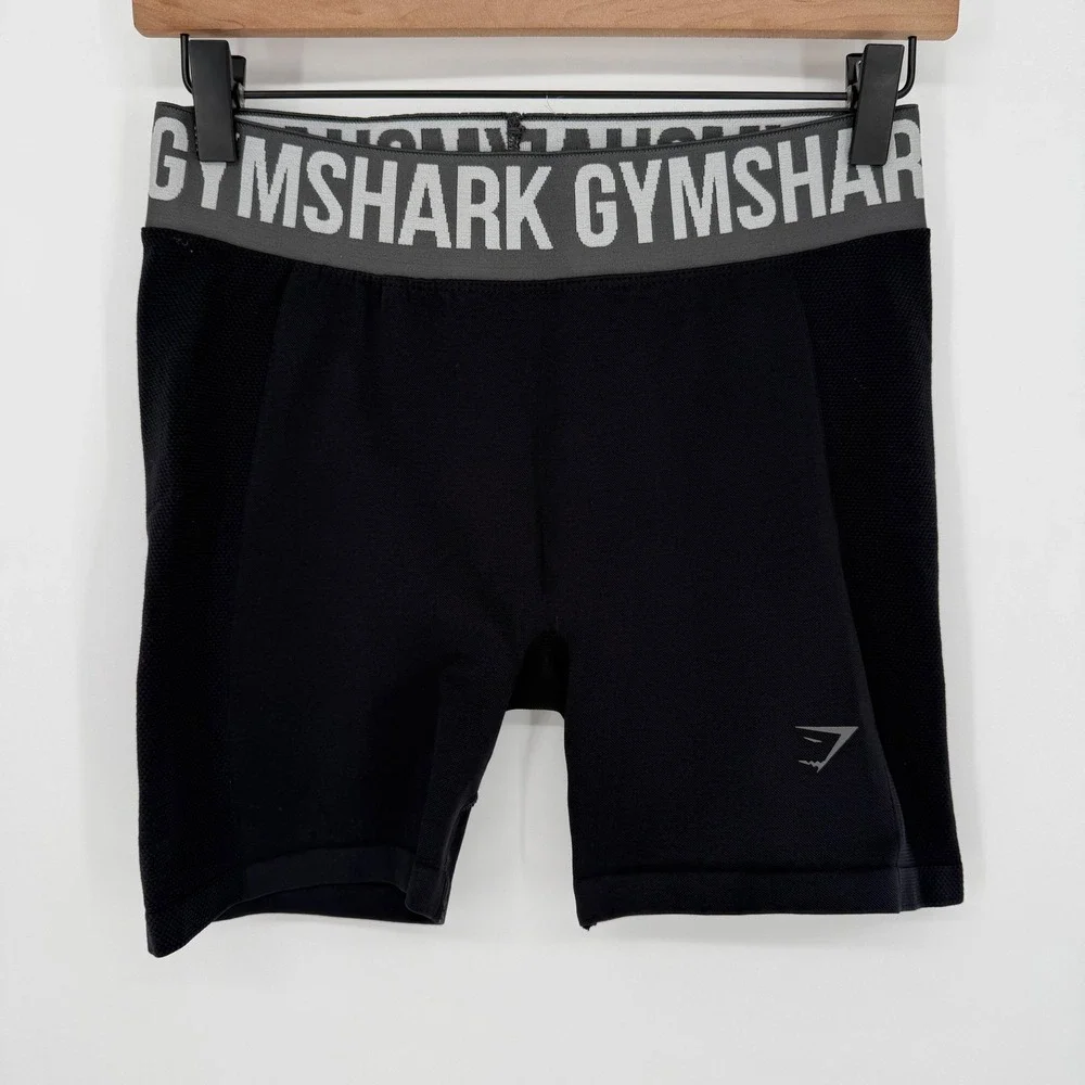 GYMSHARK SEAMLESS FLEX BIKER‎ SHORTS BLACK GREY MEDIUM